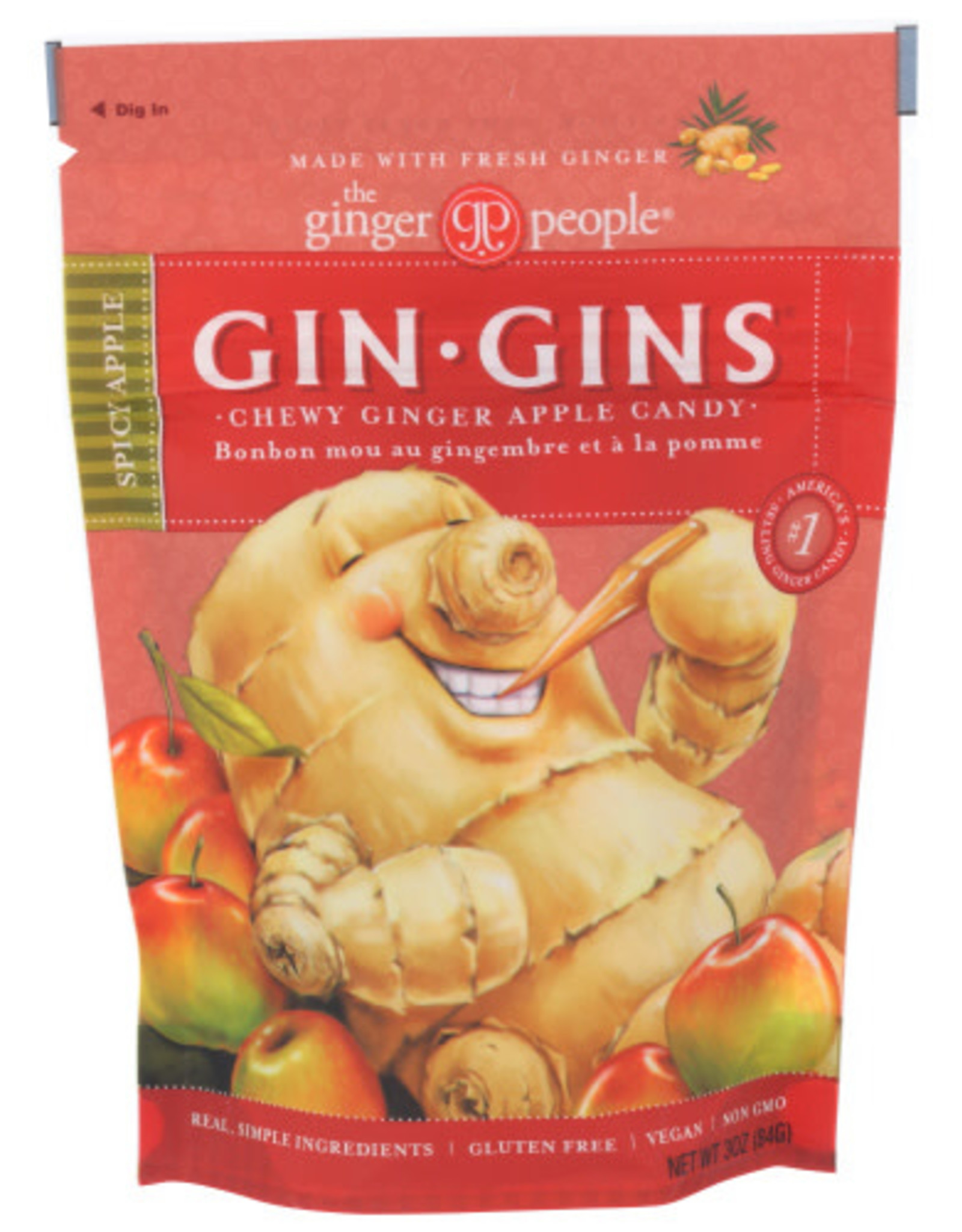 THE GINGER PEOPLE® THE GINGER PEOPLE GIN GINS SPICY APPLE CHEWY GINGER CANDY, 3 OZ.