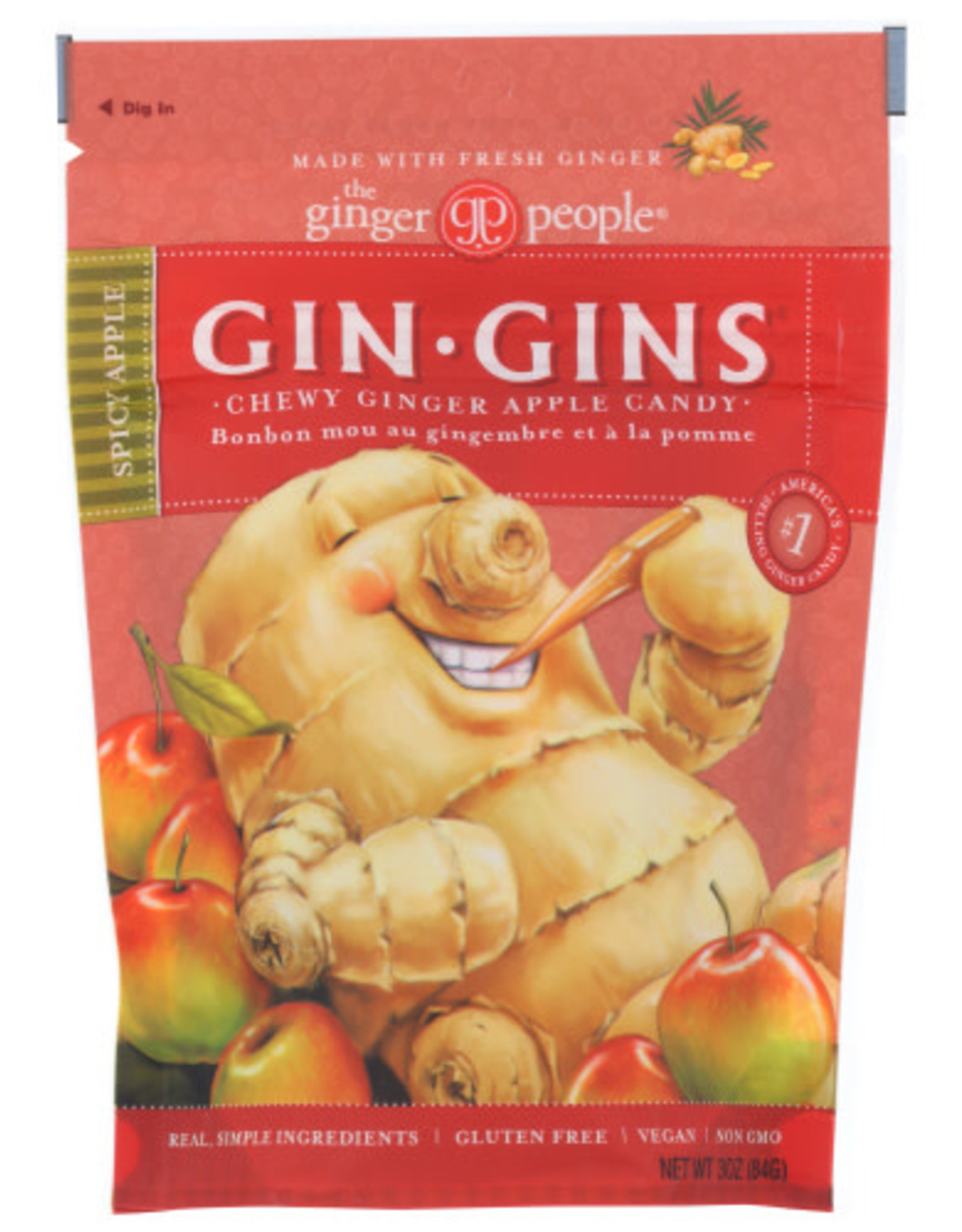 THE GINGER PEOPLE® THE GINGER PEOPLE GIN GINS SPICY APPLE CHEWY GINGER CANDY, 3 OZ.