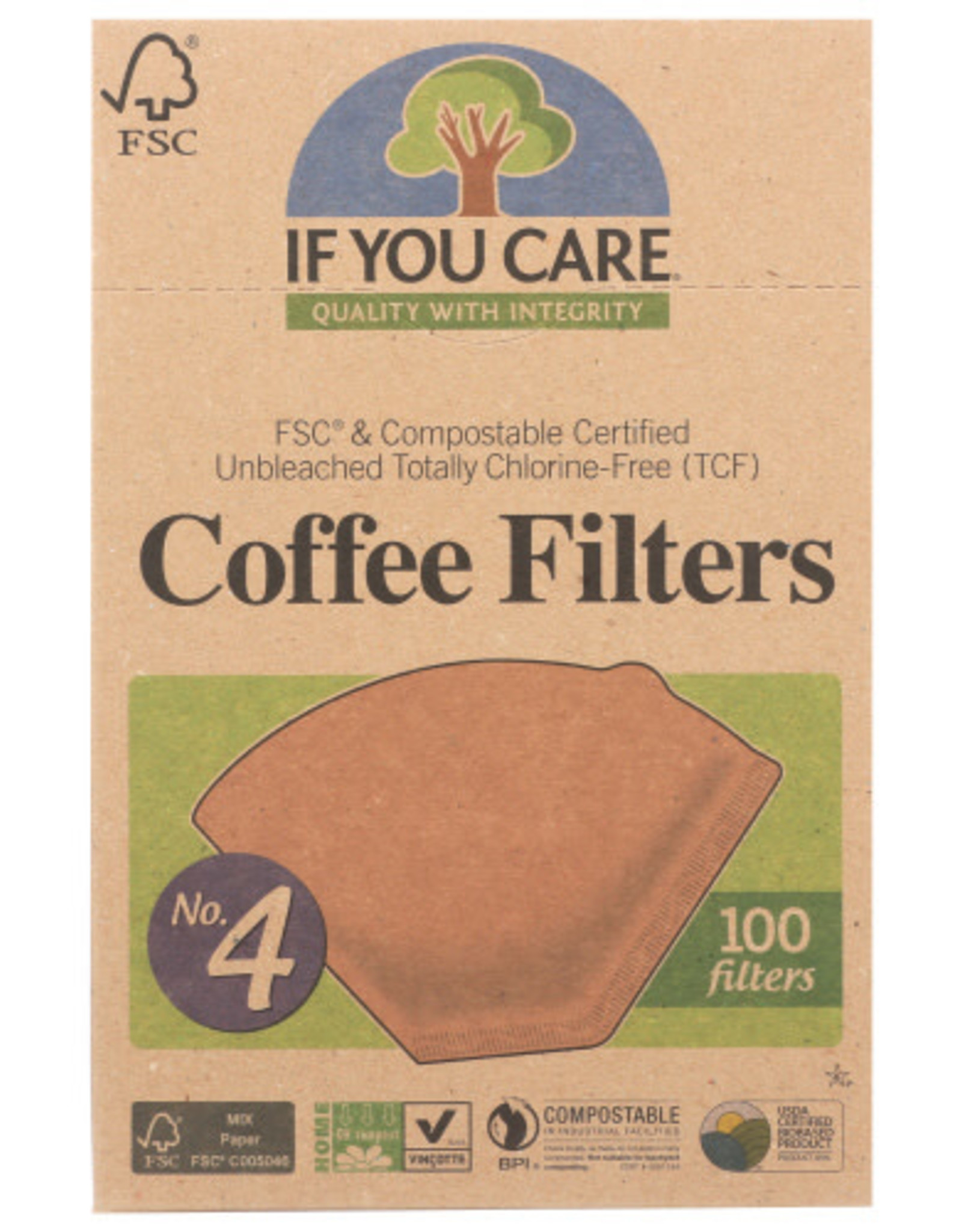 IF YOU CARE IF YOU CARE FSC CERTIFIED NO. 4 COFFEE FILTERS, 100 FILTERS