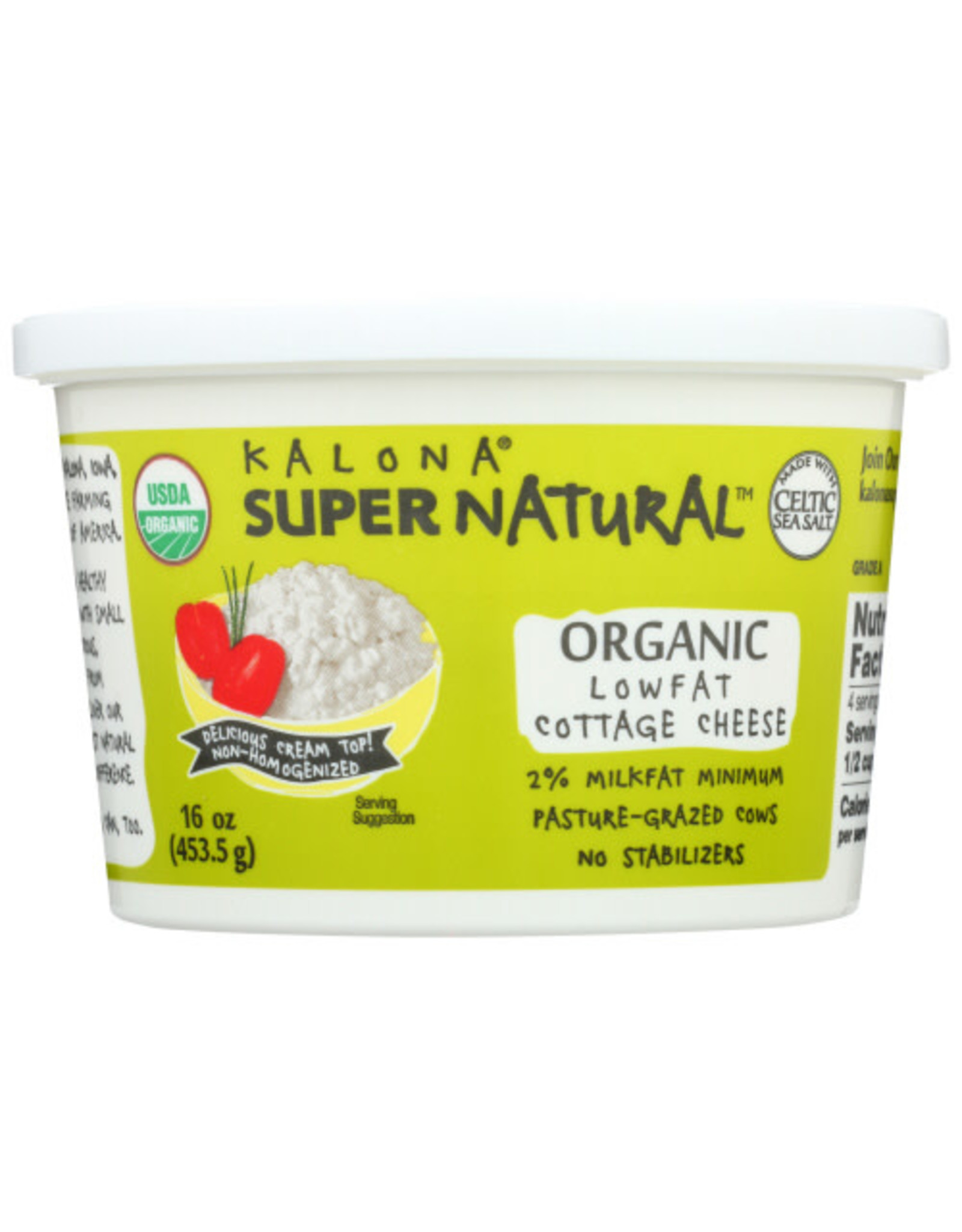 KALONA SUPERNATURAL, ORGANIC REDUCED FAT 2 COTTAGE CHEESE, CREAM TOP