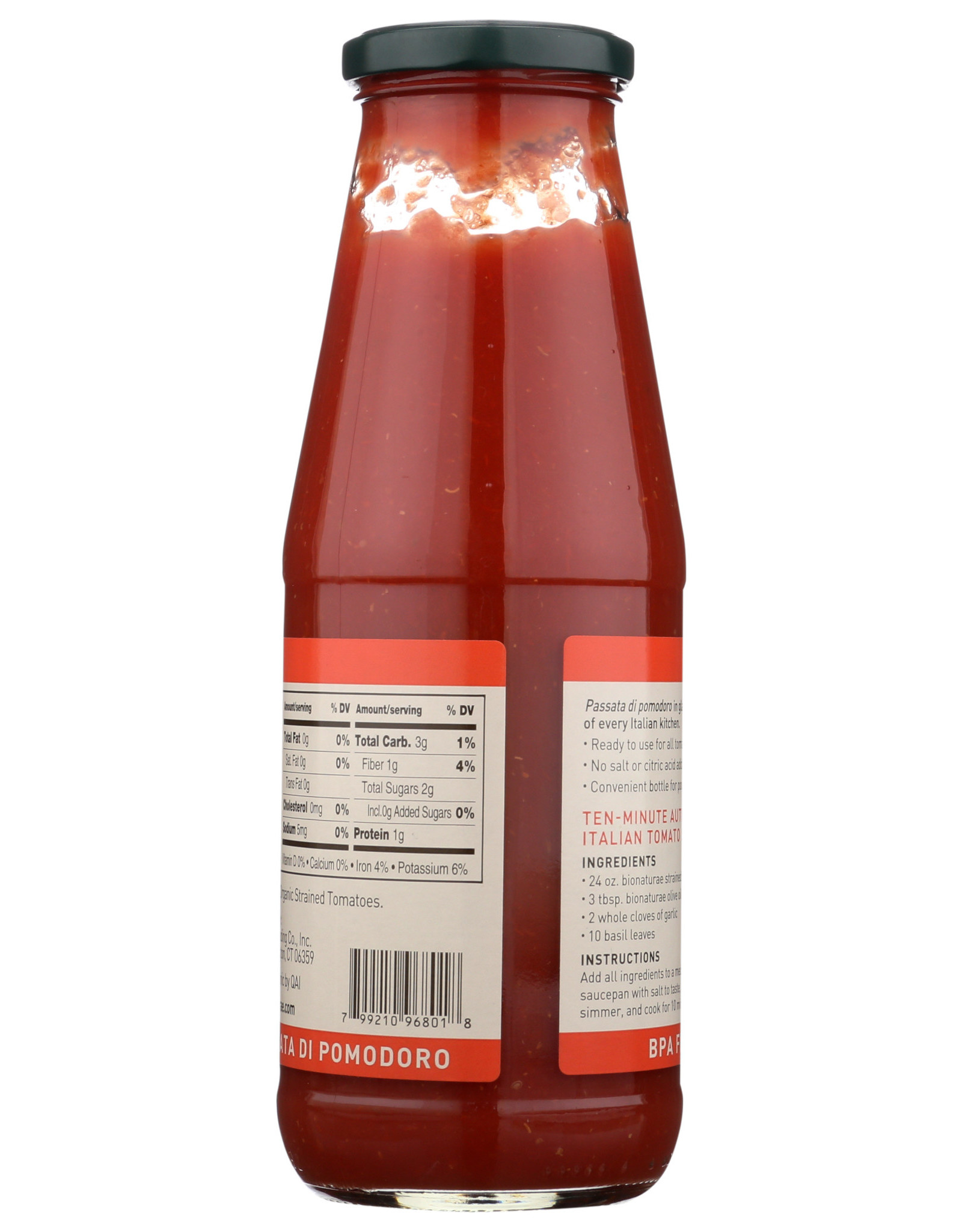 BIONATURAE ORGANIC STRAINED TOMATOES, 24 OZ. BOTTLE