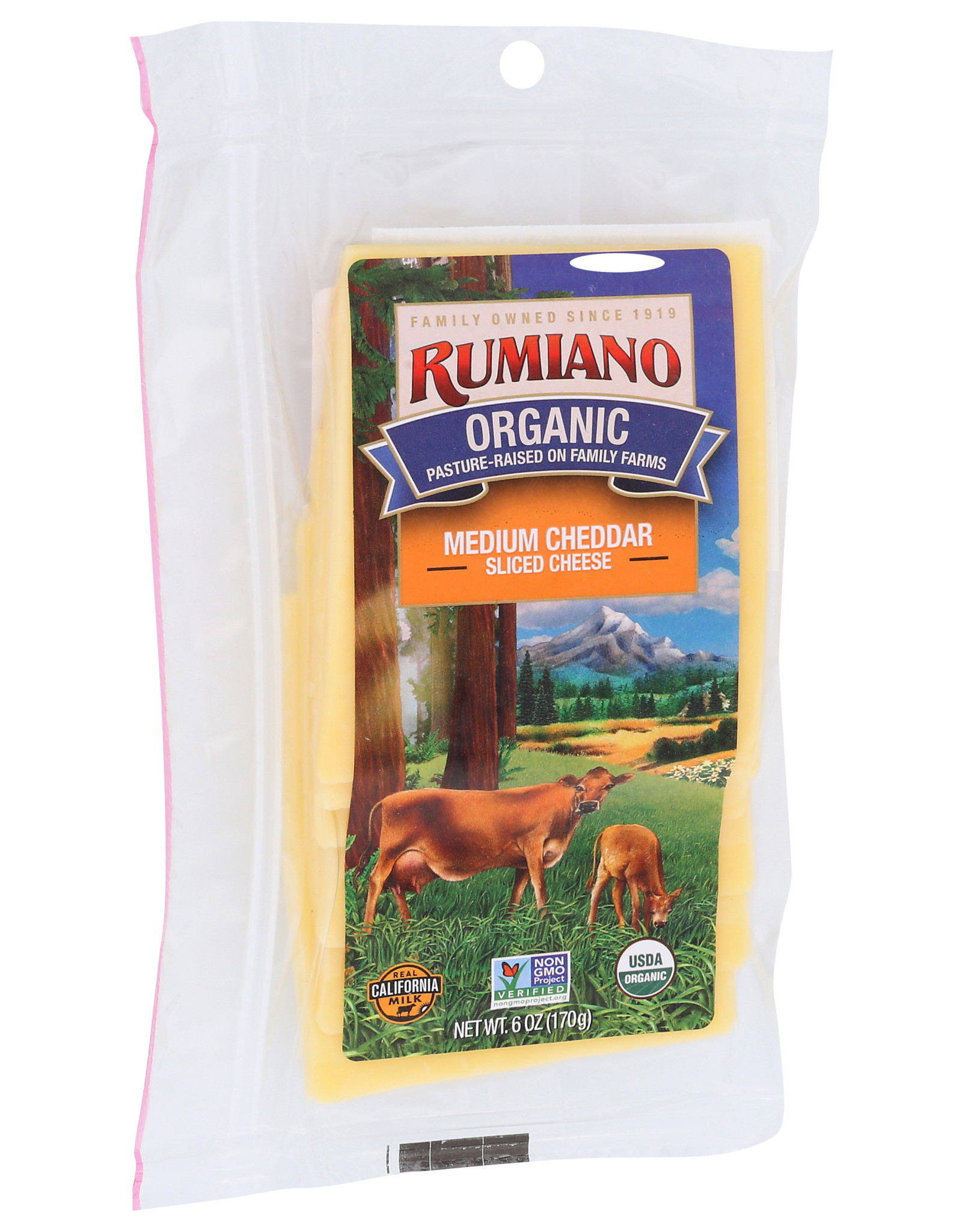 RUMIANO FAMILY RUMIANO FAMILY ORGANIC CHEESE, SLICED MEDIUM CHEDDAR SHINGLE, 6 OZ.