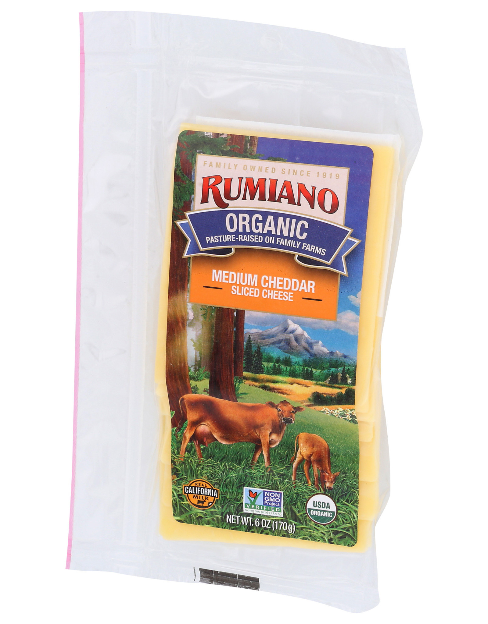 RUMIANO FAMILY RUMIANO FAMILY ORGANIC CHEESE, SLICED MEDIUM CHEDDAR SHINGLE, 6 OZ.