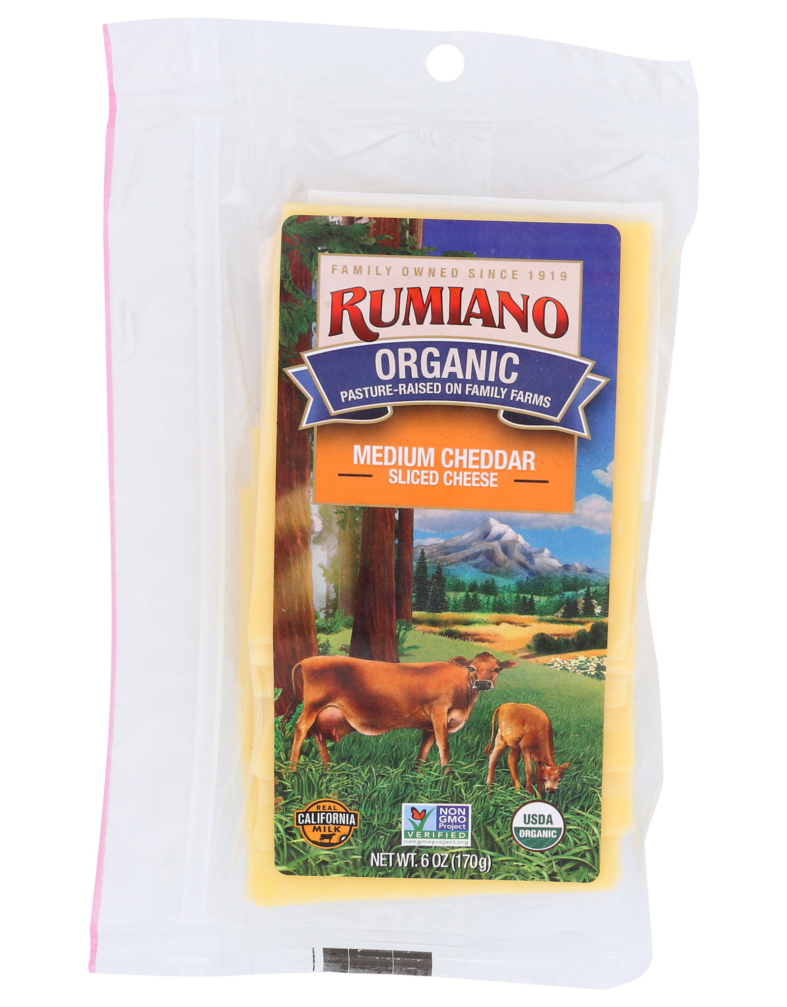 RUMIANO FAMILY RUMIANO FAMILY ORGANIC CHEESE, SLICED MEDIUM CHEDDAR SHINGLE, 6 OZ.