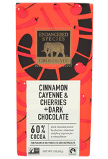 X Endangered Species Cinnamon Cayenne & Cherries Dark Chocolate 3 oz