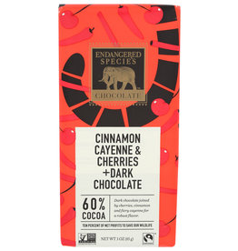 X Endangered Species Cinnamon Cayenne & Cherries Dark Chocolate 3 oz