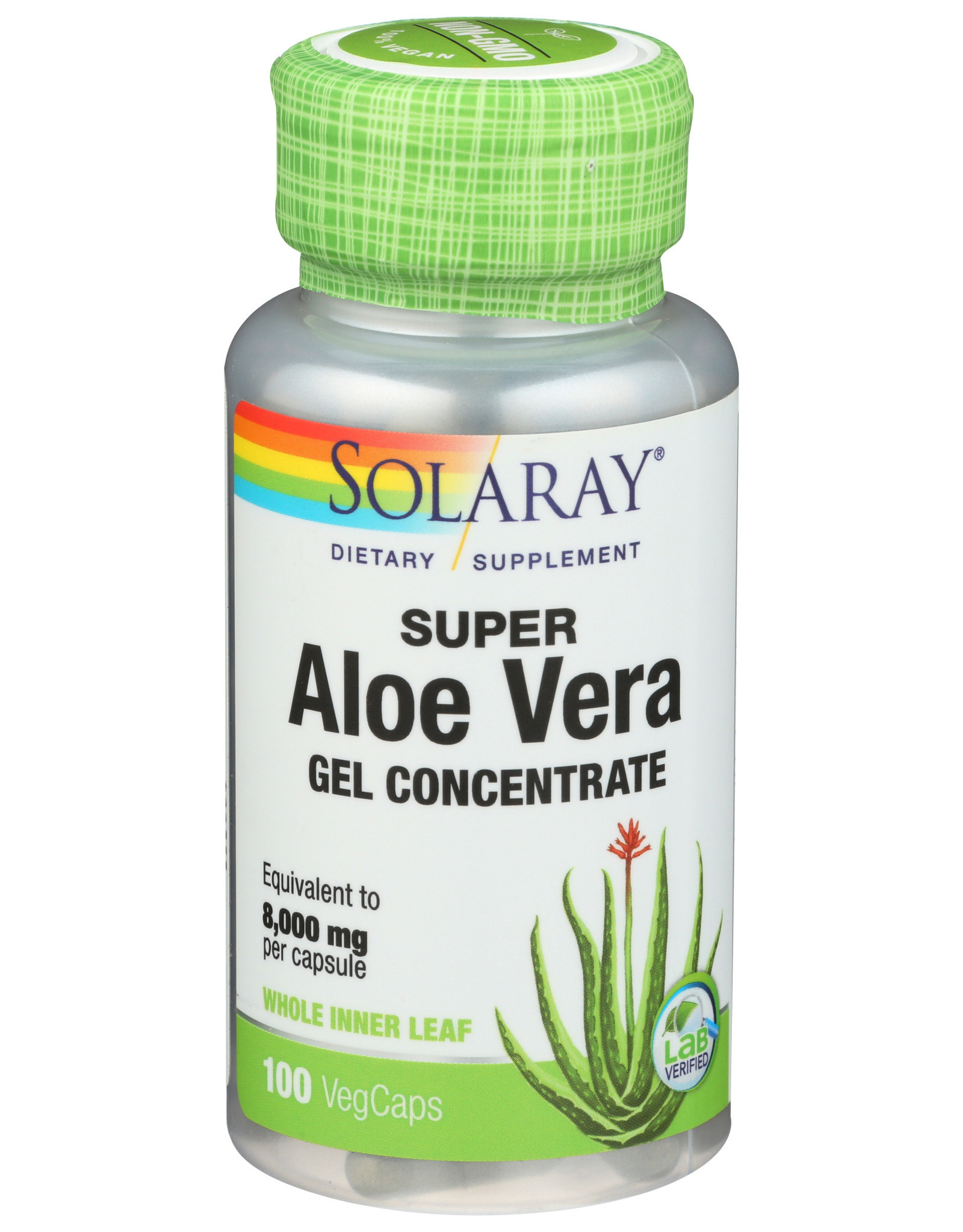Solaray X Super Aloe Vera Inner Leaf Concentrate, Veg Cap (Btl-Plastic) 8000mg 100ct