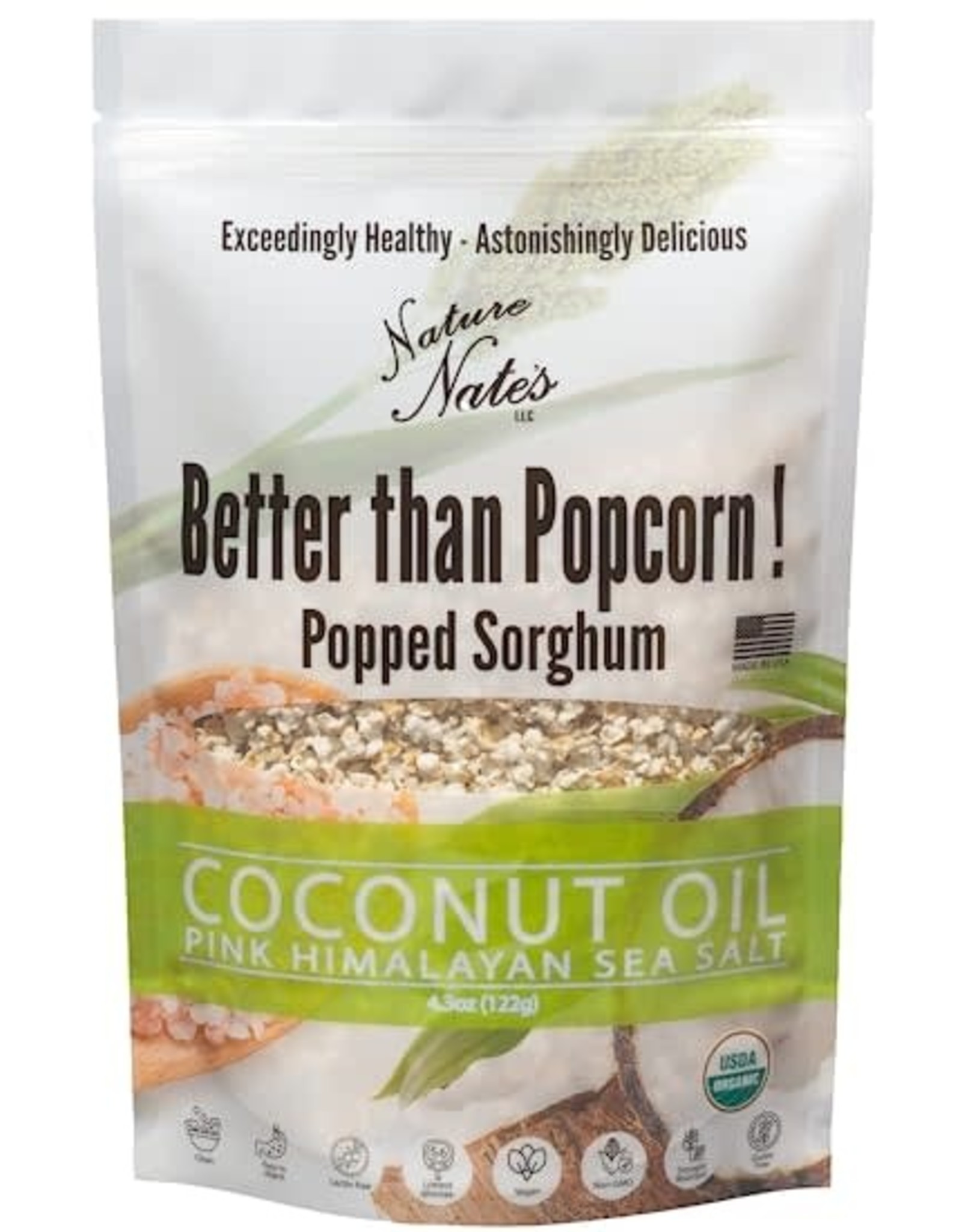 Nature Nates Popped Sorghum Coconut Oil & Him Sea Salt