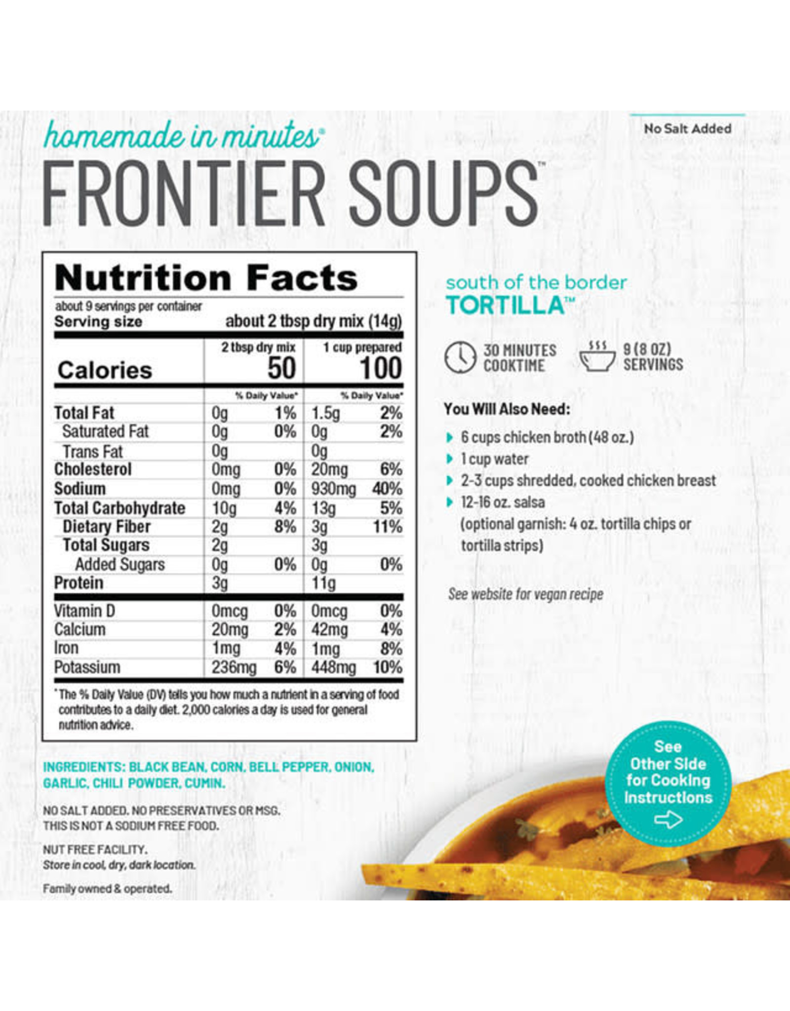 FRONTIER SOUPS FRONTIER SOUPS HEARTY MEALS, SOUTH OF THE BORDER TORTILLA SOUP MIX, 4.5 OZ.