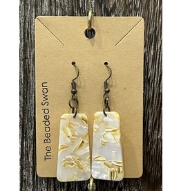 X Beaded Swan Cream Trapezoid Resin Earring