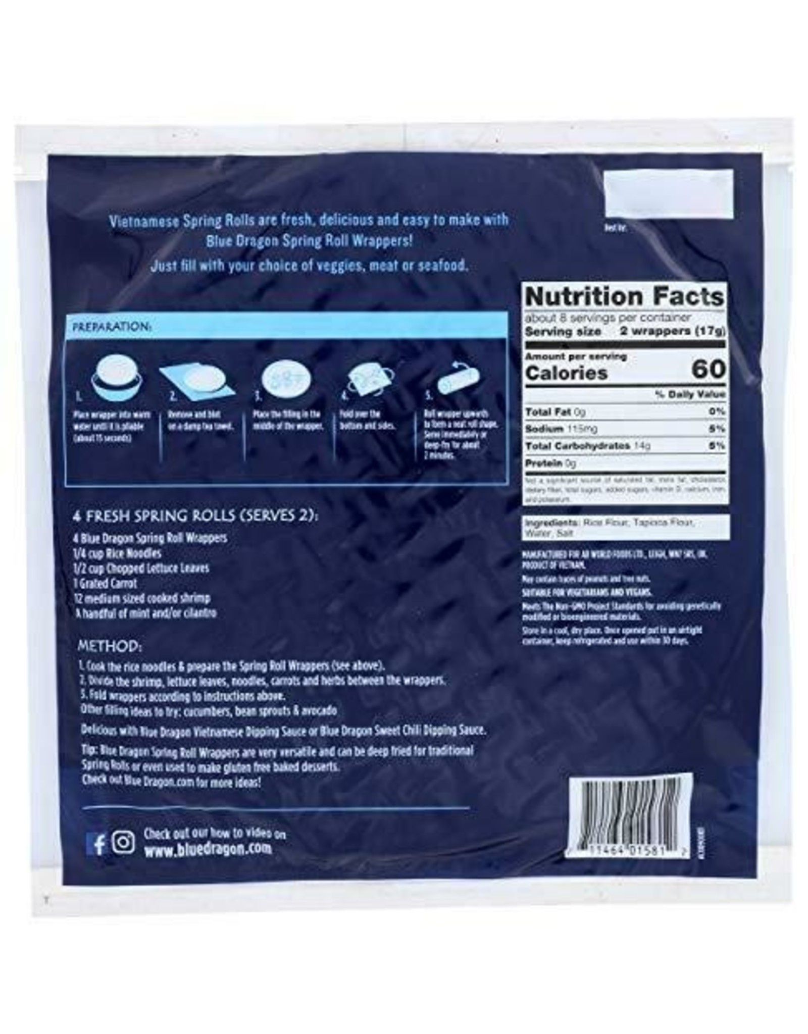 BLUE DRAGON SPRING ROLL WRAPPERS, 4.7 OZ. Dutchmen Organics