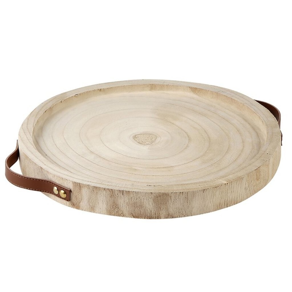 Natural Paulownia Leather Handle Tray