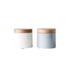Enamel and Wood Canisters