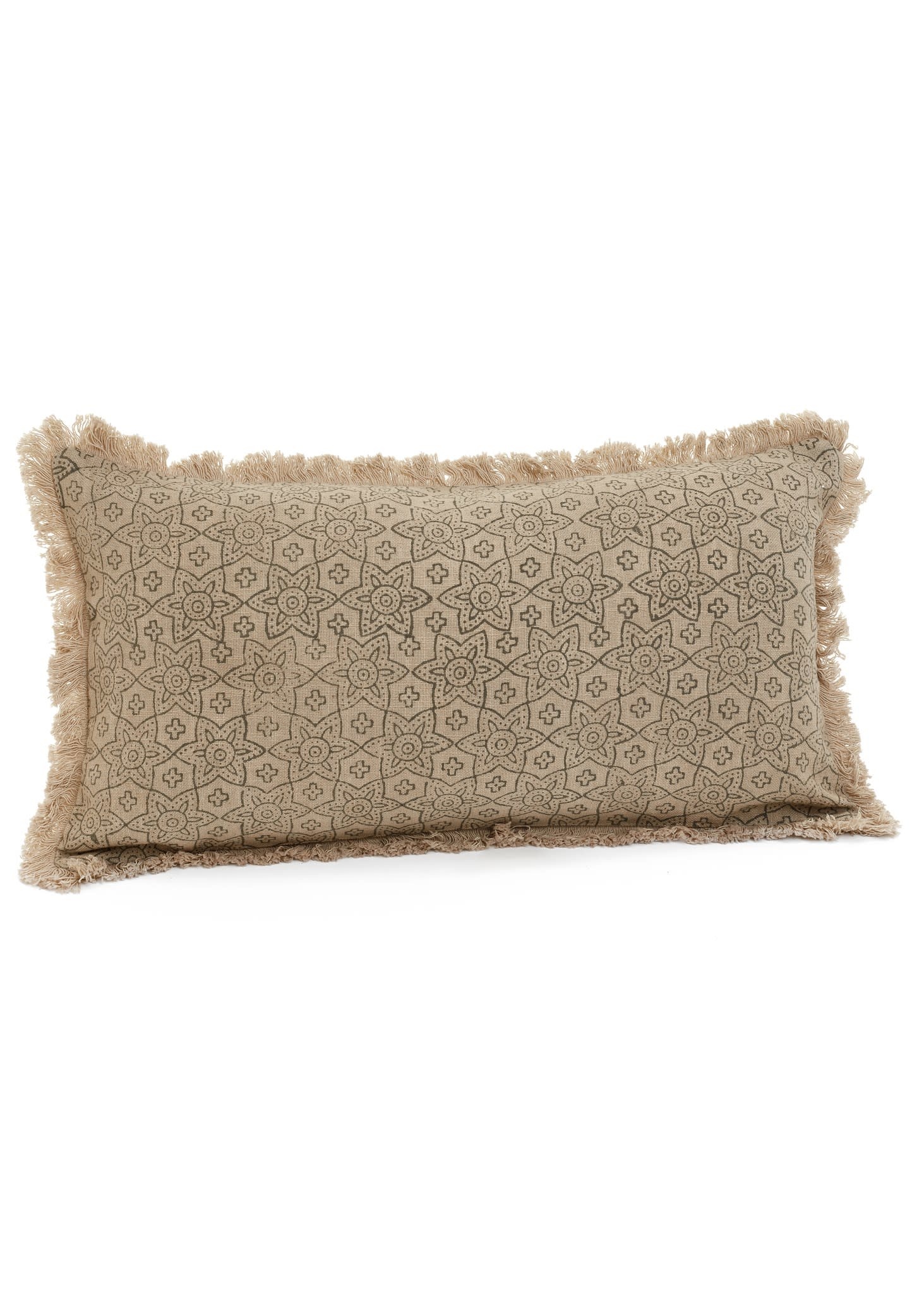 cream fringe pillow