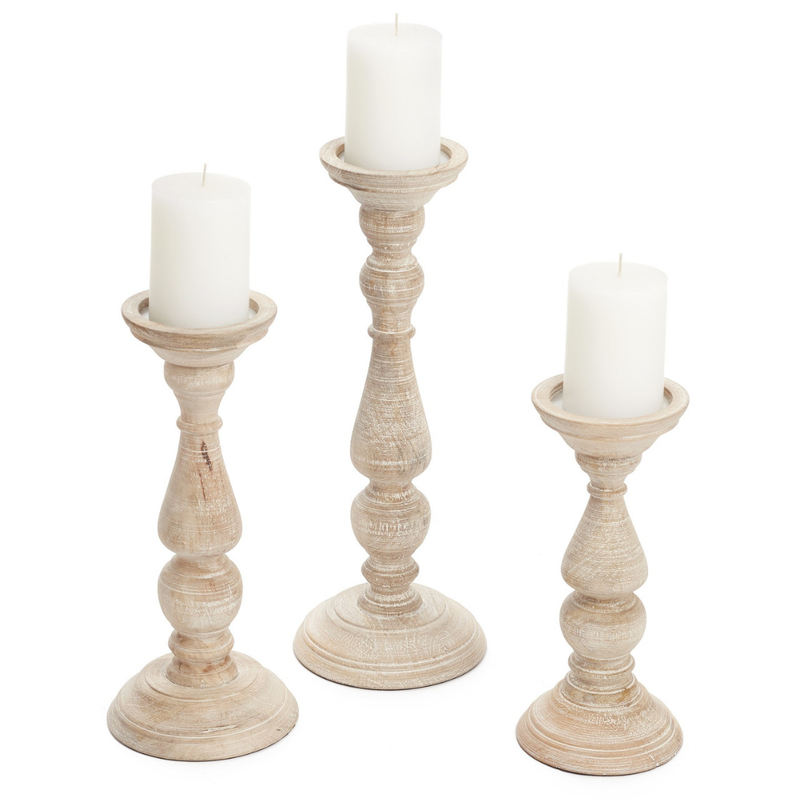 Whitewash Mango Wood Candle Holders