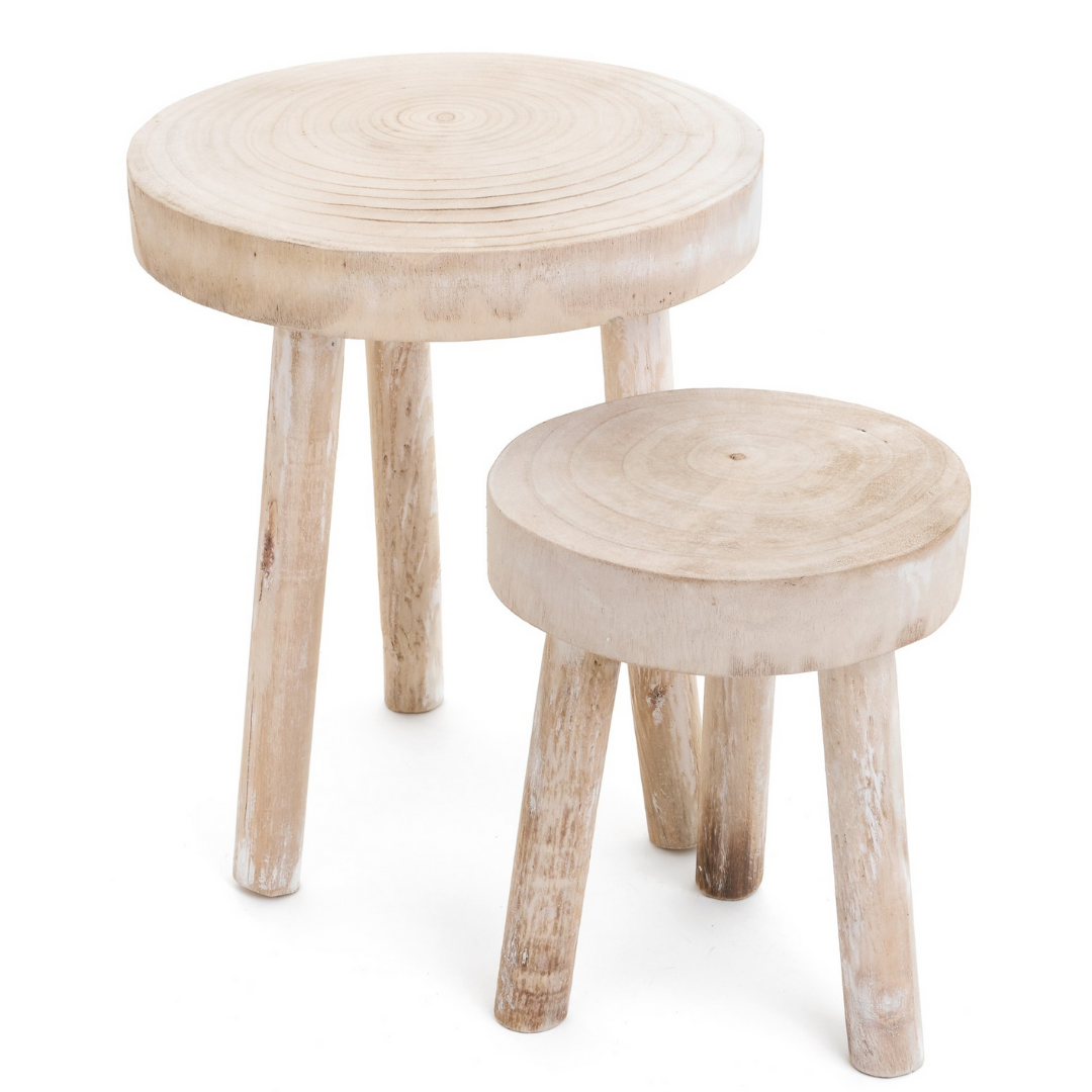 Whitewash Paulownia Stool Haven Home & Gift