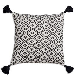 Black & White Patterned Tassel Pillow