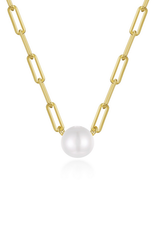 N0301PLG20 - Paperclip Necklace with Cultured Freshwater Pearl