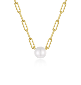 N0301PLG20 - Paperclip Necklace with Cultured Freshwater Pearl