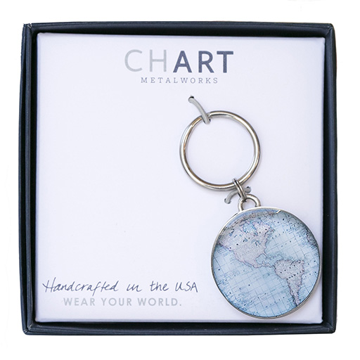 Chart Metalworks Chart Metalworks Key Ring - Vintage World Map - Pewter