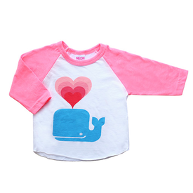 Andy West Design Whale Love Baby Baseball T-shirt - 3/4 inch Sleeves Neon Pink