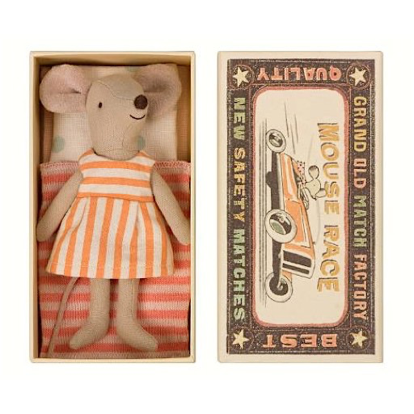 Maileg Mouse Big Sister In Box Orange Stripe Dress