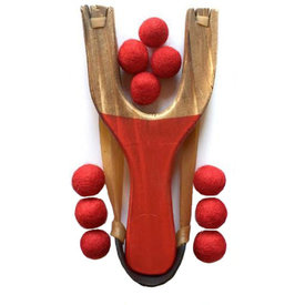 Little Lark Little Lark Wooden Slingshot - Red Handle with Red Felt Balls