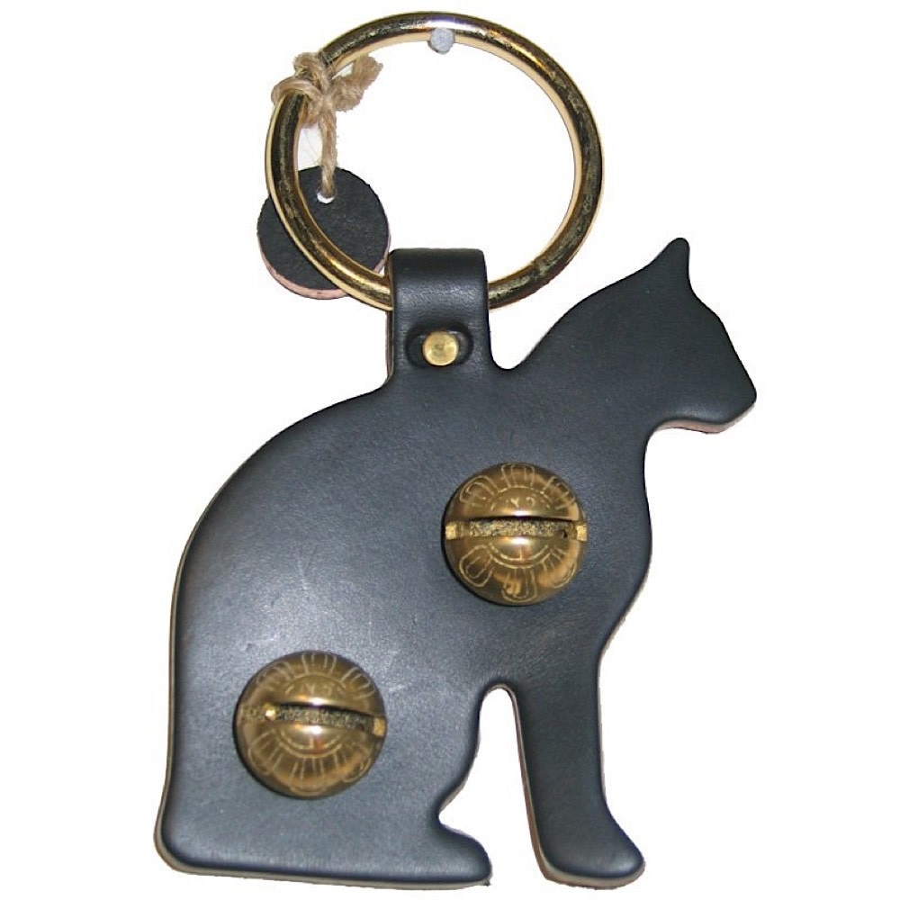 Brass Door Chime Bell - Cat - Black
