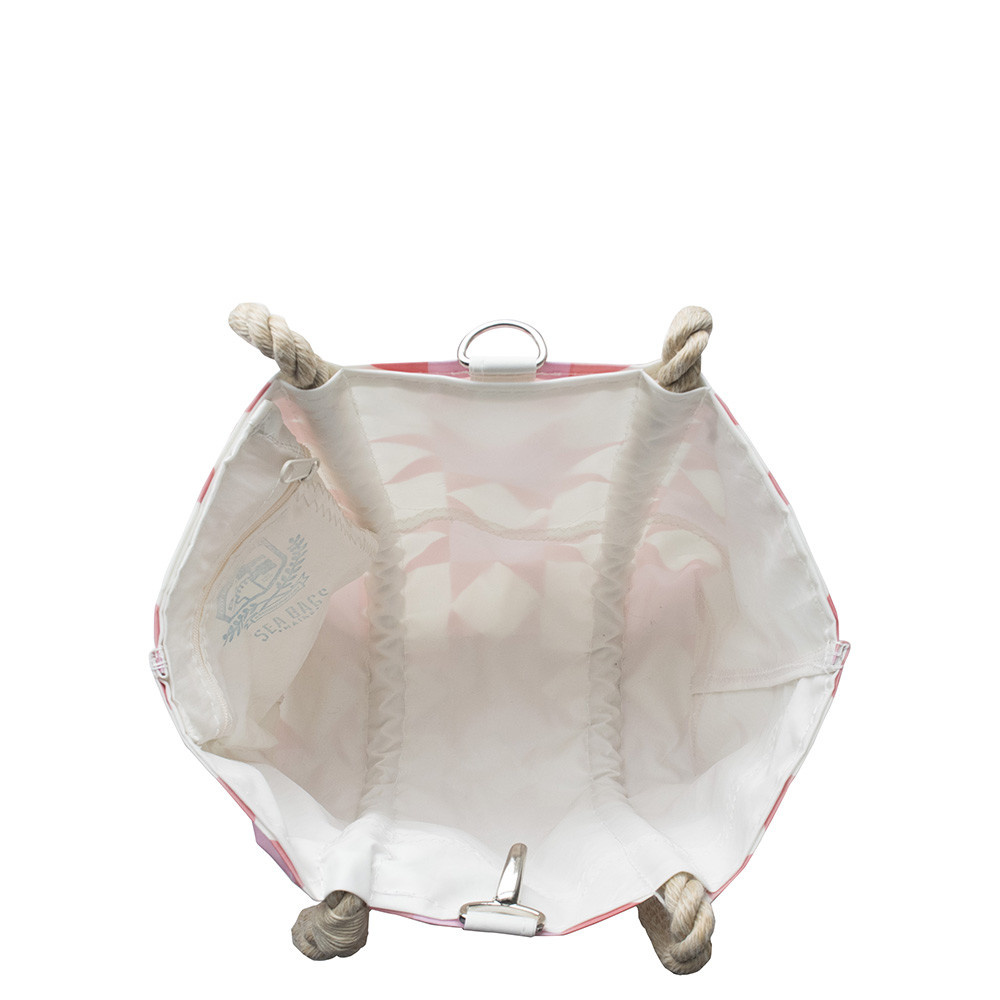 Sea Bags x Sara Fitz - Red Pink Quilt - Small Handbag Tote - Hemp Handle with Clasp
