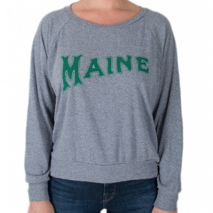 Milo In Maine Women's Long Sleeve Camp Raglan Pullover - Grey with Green Maine