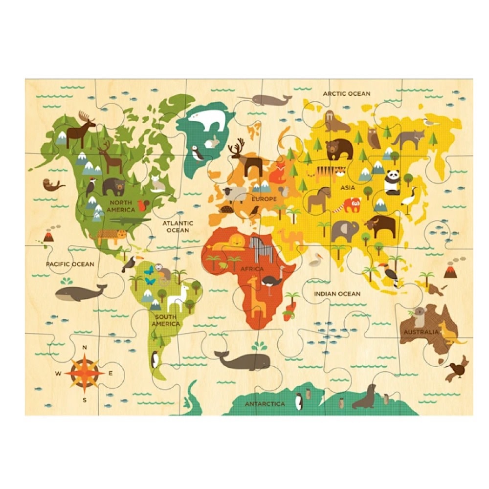 Petit Collage - Floor Puzzle - Our World Map - 24 Pieces
