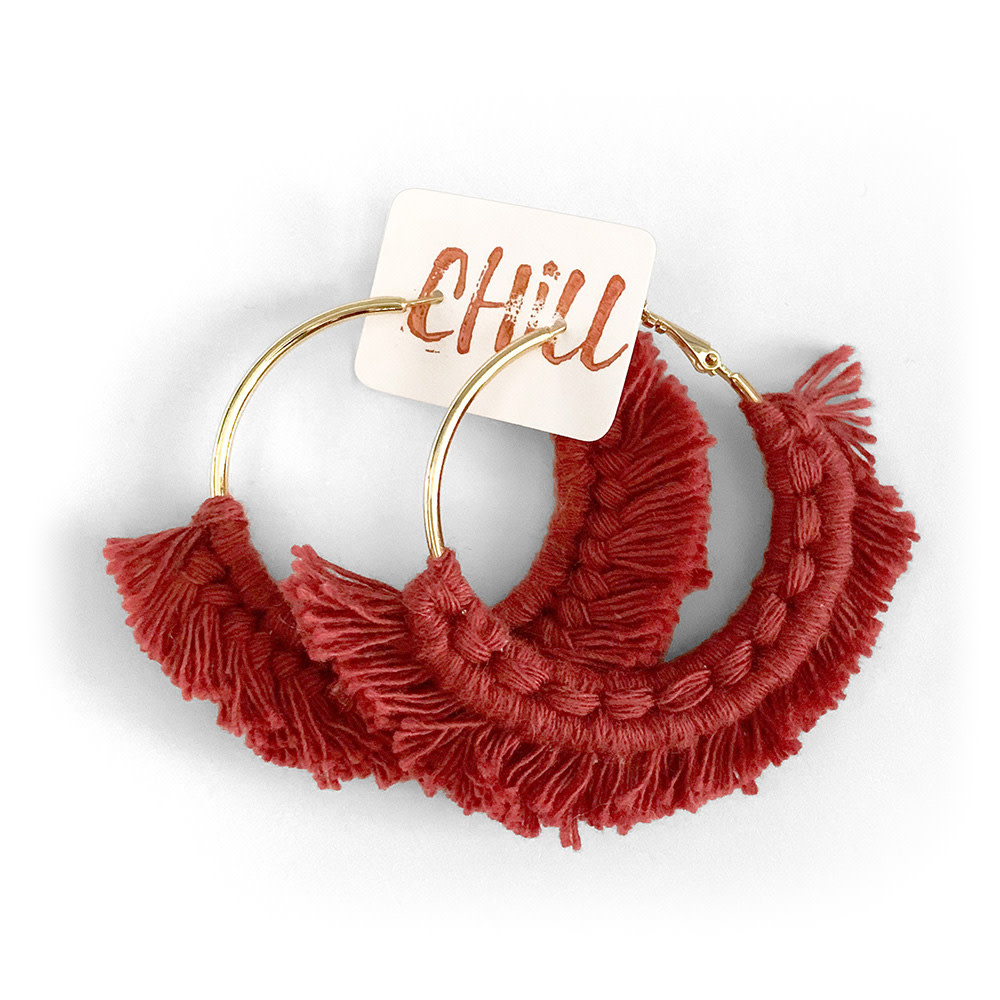 C/Hill Macrame Earrings - Clay Red on Gold