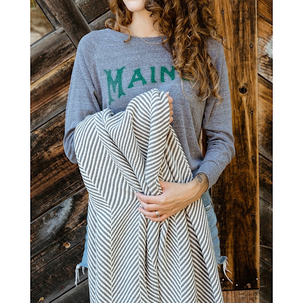 Milo In Maine Women's Long Sleeve Camp Raglan Pullover - Grey with Green Maine