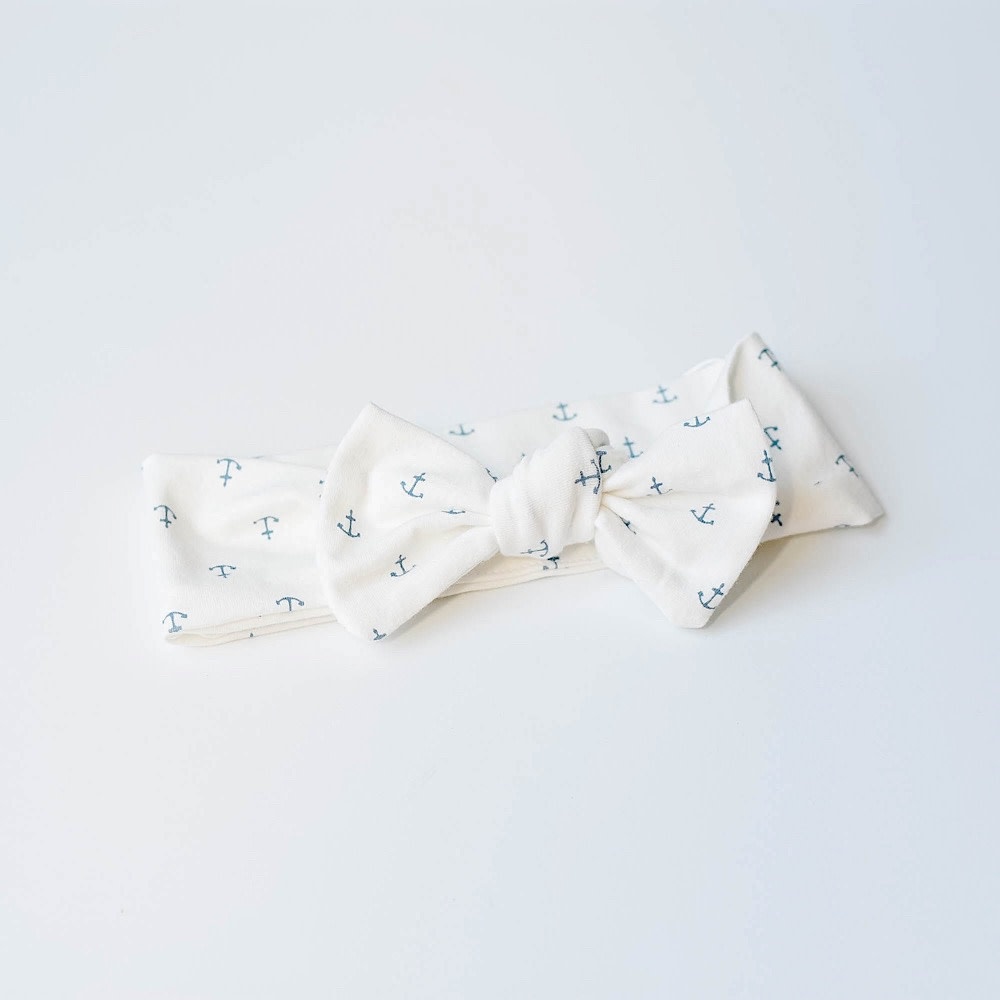 Two Little Beans and Co. Two Little Beans Top Knot Headband - Tiny Anchors on White