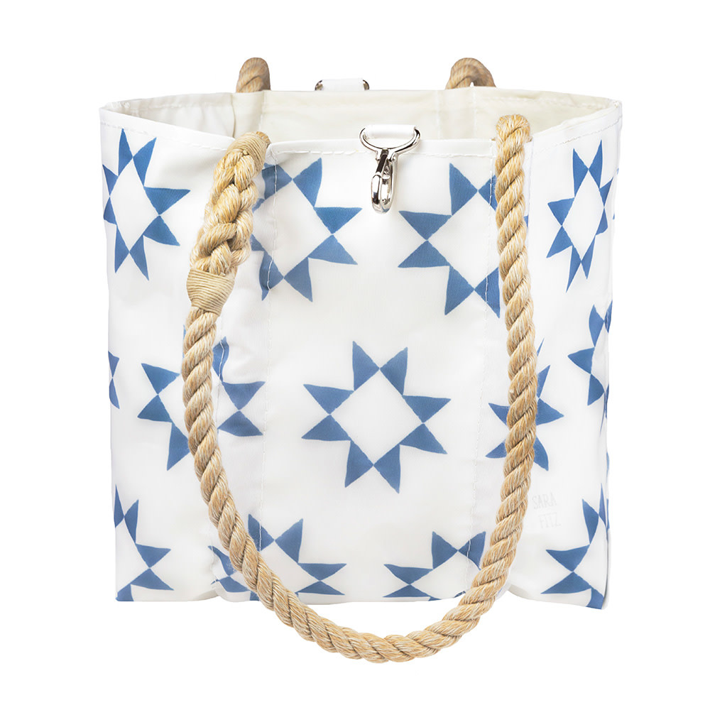 Sea Bags x Sara Fitz - Blue Quilt - Small Handbag Tote - Hemp Handle with Clasp