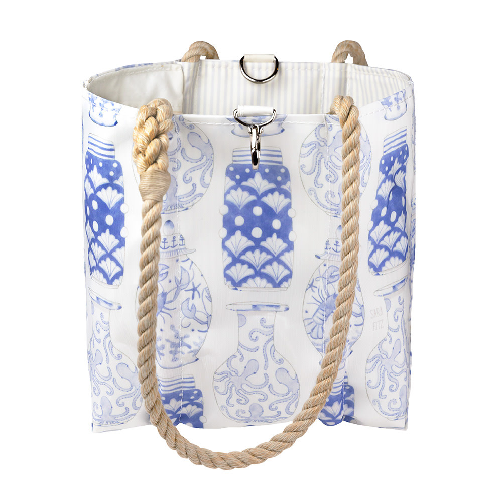 Sea Bags x Sara Fitz - Nautical Ginger Jar - Small Handbag Tote - Hemp Handle with Clasp