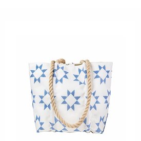 Sea Bags Sea Bags Sara Fitz - Blue Quilt - Small Handbag Tote - Hemp Handle with Clasp