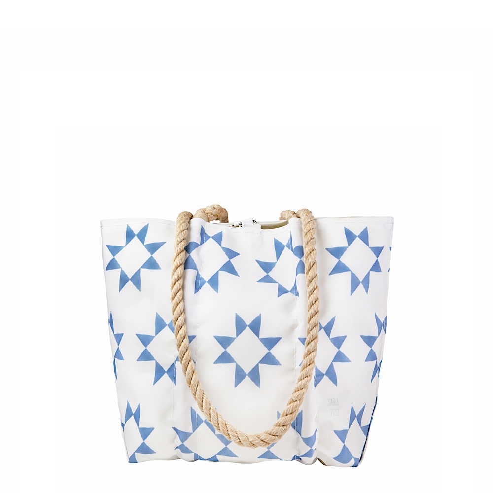 Sea Bags x Sara Fitz - Blue Quilt - Small Handbag Tote - Hemp Handle with Clasp