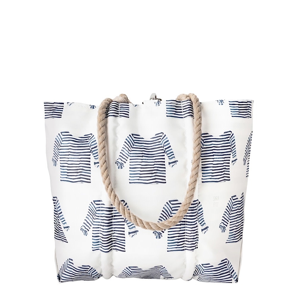 Sea Bags x Sara Fitz - Striped Shirt - Medium Tote - Hemp Handle with Clasp