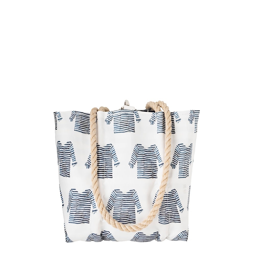 Sea Bags x Sara Fitz - Striped Shirt - Small Handbag Tote - Hemp Handle with Clasp