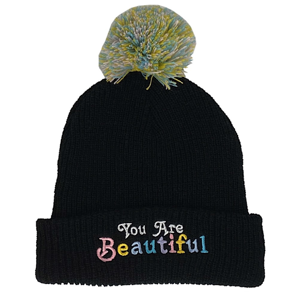 Tiny Whales You Are Beautiful Beanie - Black