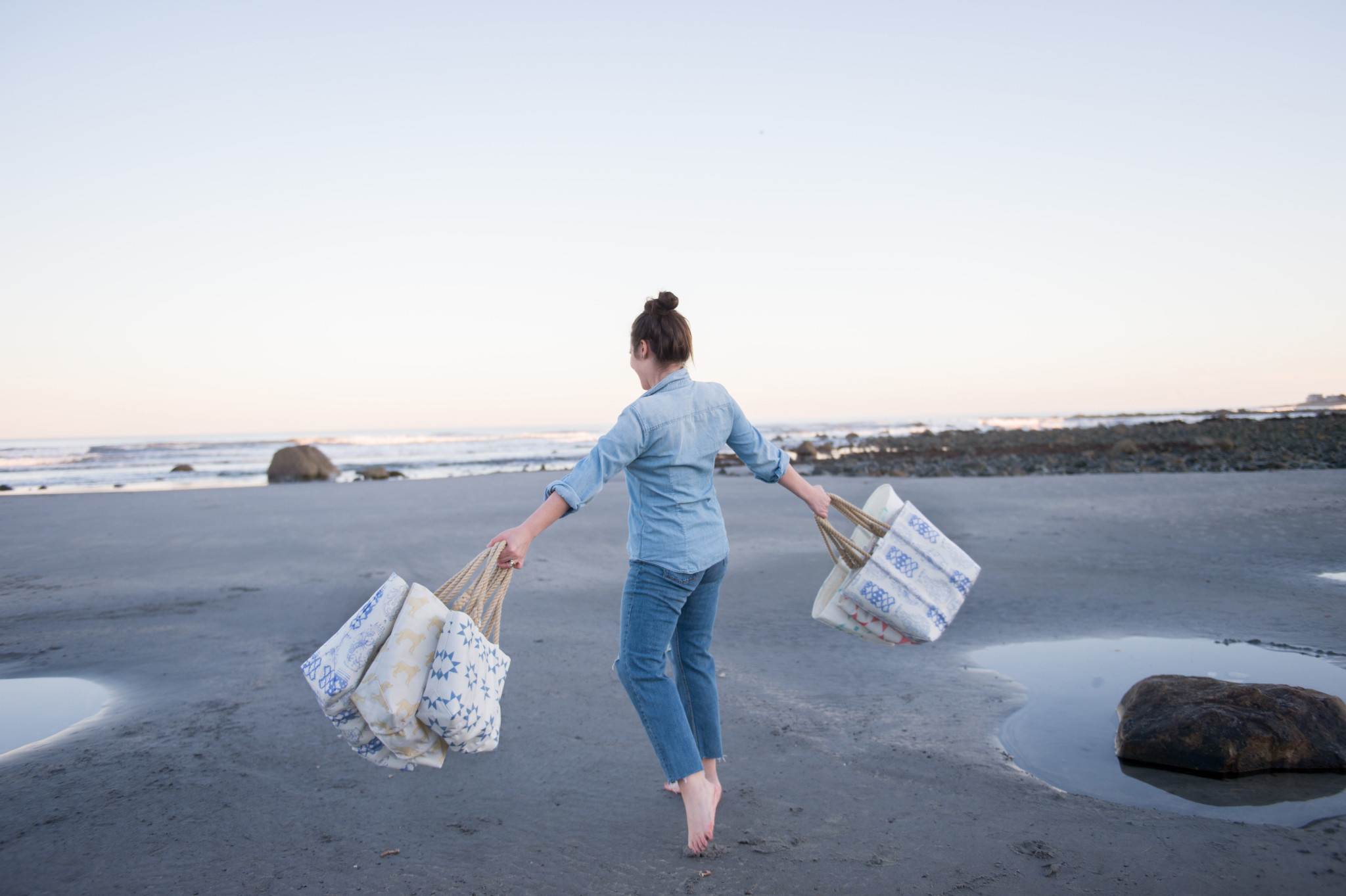 Sea Bags x Sara Fitz - Blue Quilt - Small Handbag Tote - Hemp Handle with Clasp