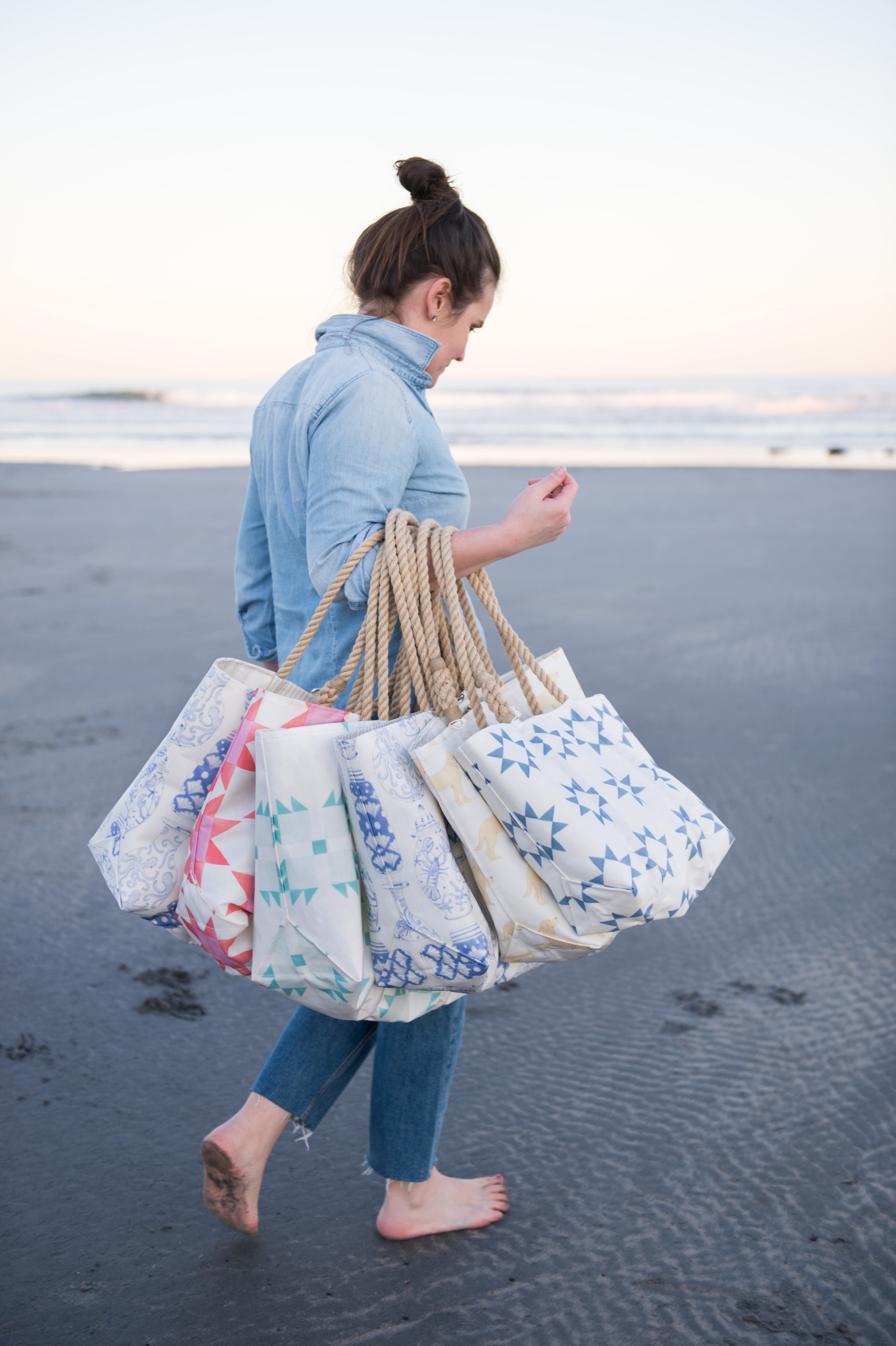 Sea Bags x Sara Fitz - Blue Quilt - Small Handbag Tote - Hemp Handle with Clasp