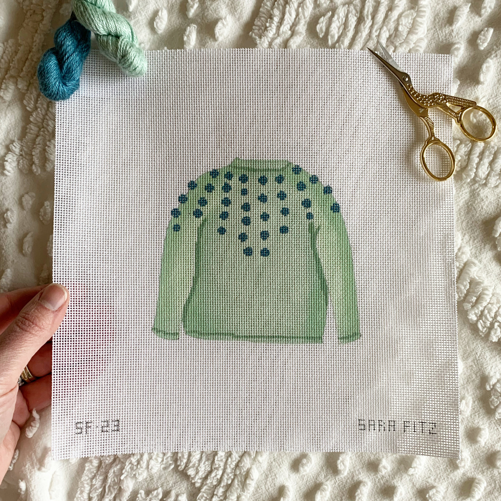 Sara Fitz Needlepoint Kit - Mint Pom Sweater