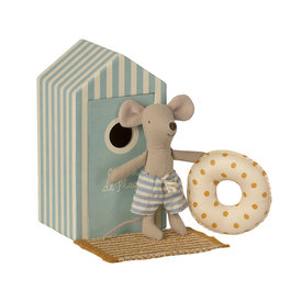 Maileg Maileg Little Brother Mouse - Beach Cabin de Plage - Blue