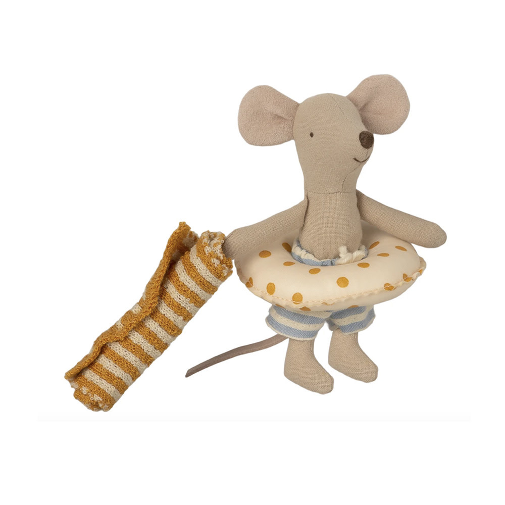 Maileg Little Brother Mouse - Beach Cabin de Plage - Blue