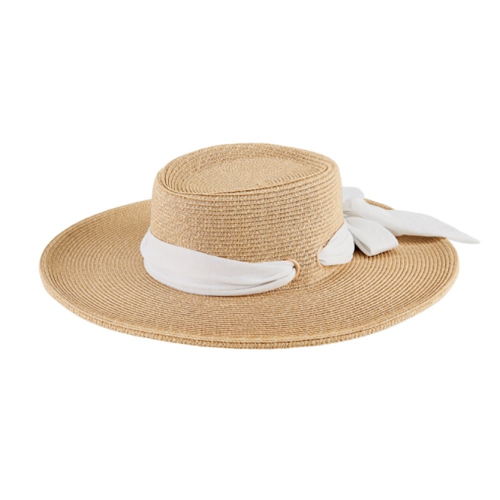 San Diego Hat Company Wide Brim Boater With Scarf Bow - White