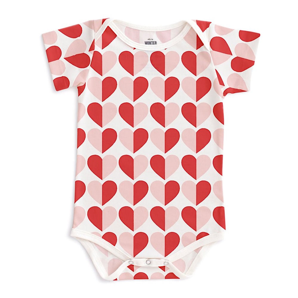 Winter Water Factory Short-Sleeve Snapsuit - Hearts Red & Pink