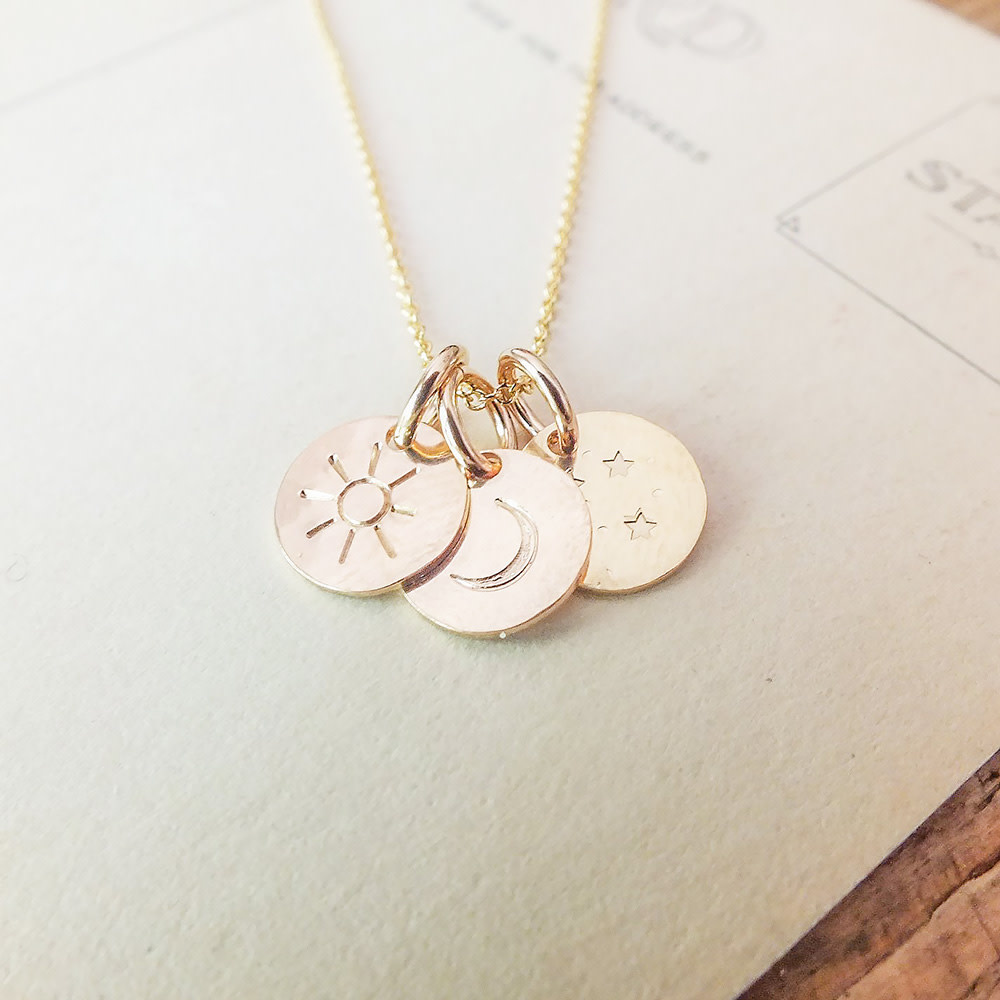 Becoming Jewelry - 18 inch Necklace - Sun Moon & Stars - Gold Fill