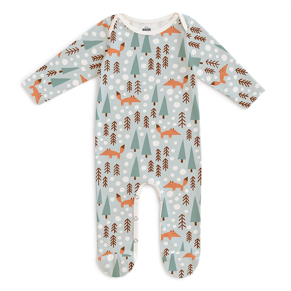 Winter Water Factory Winter Water Factory Long Sleeve Footed Romper - Foxes Pale Blue